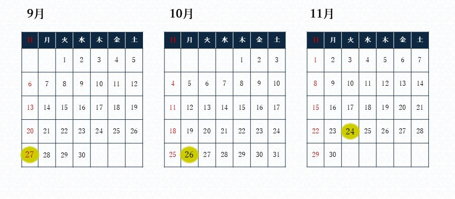 満月の前後3日間がムーンロードをお愉しみいただけるお日にちです。
※天候によりご覧いただけない可能性もございます。